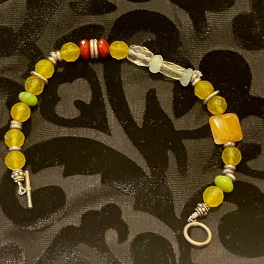 Carnelian and Serpentine Bracelet with Silver Beads